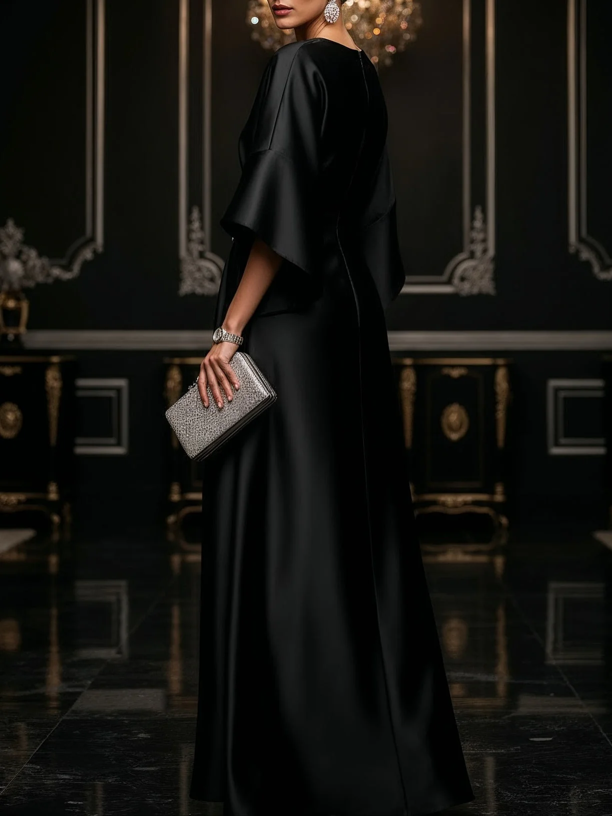Elegant Black Satin Maxi Dress for a Sophisticated Look - Image 3