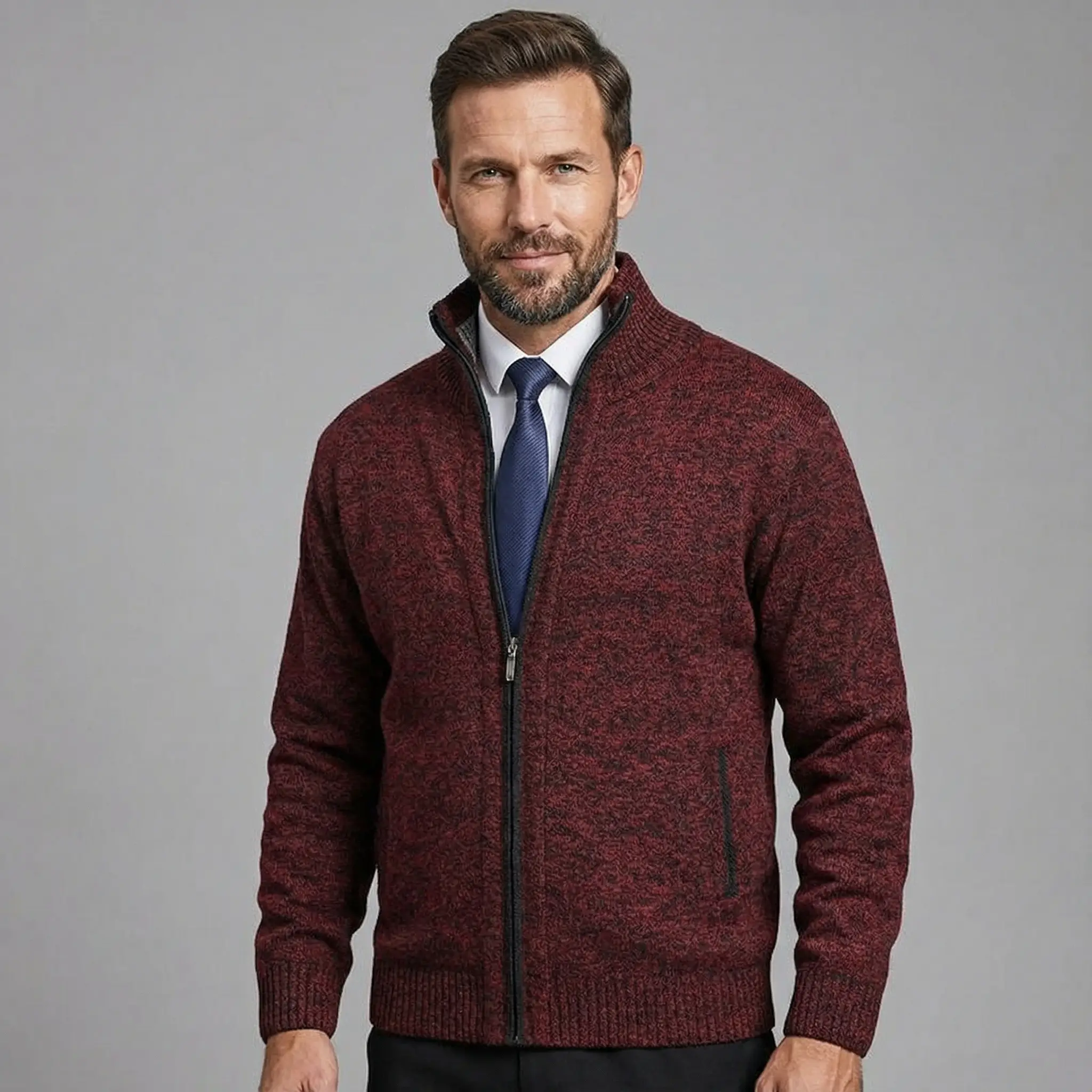 Owen | Solid Knit Cardigan with Stand Collar - Image 11
