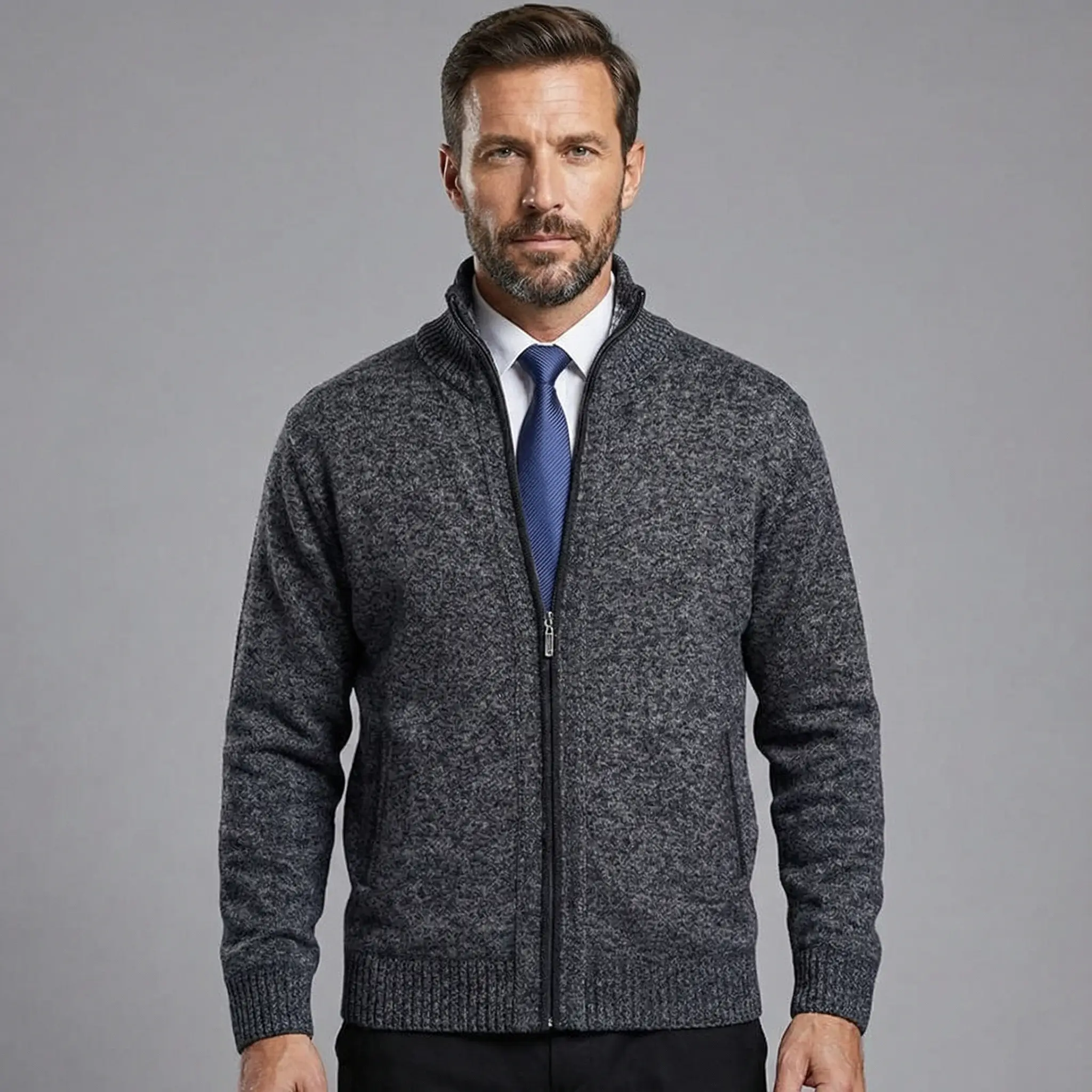 Owen | Solid Knit Cardigan with Stand Collar - Image 13