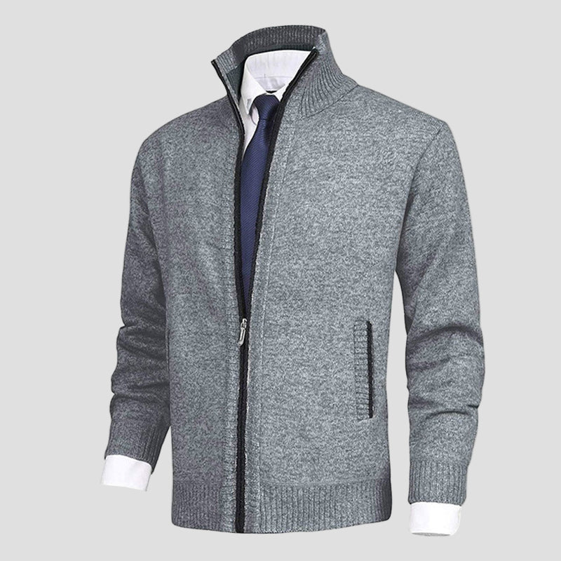 Owen | Solid Knit Cardigan with Stand Collar - Image 6