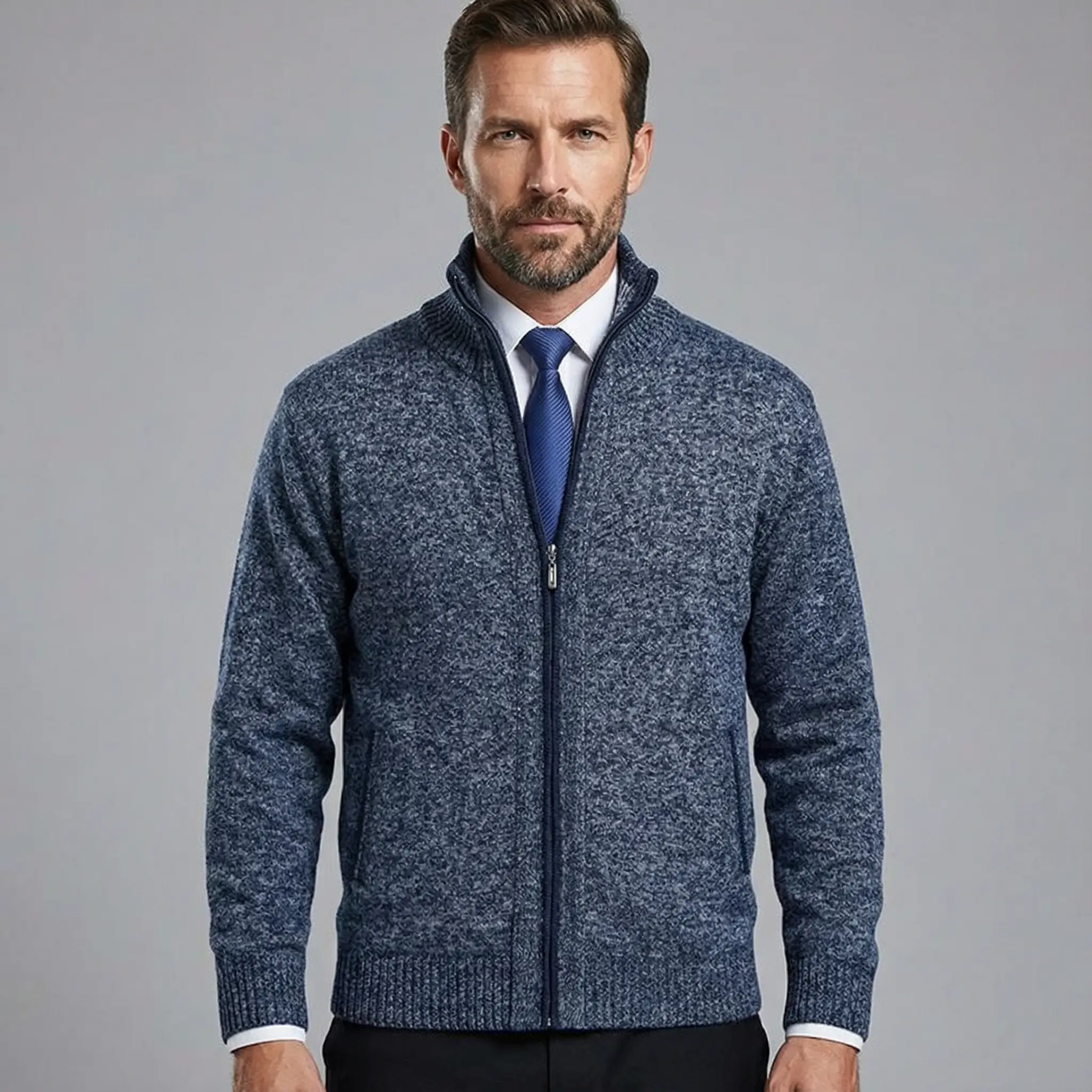 Owen | Solid Knit Cardigan with Stand Collar - Image 7
