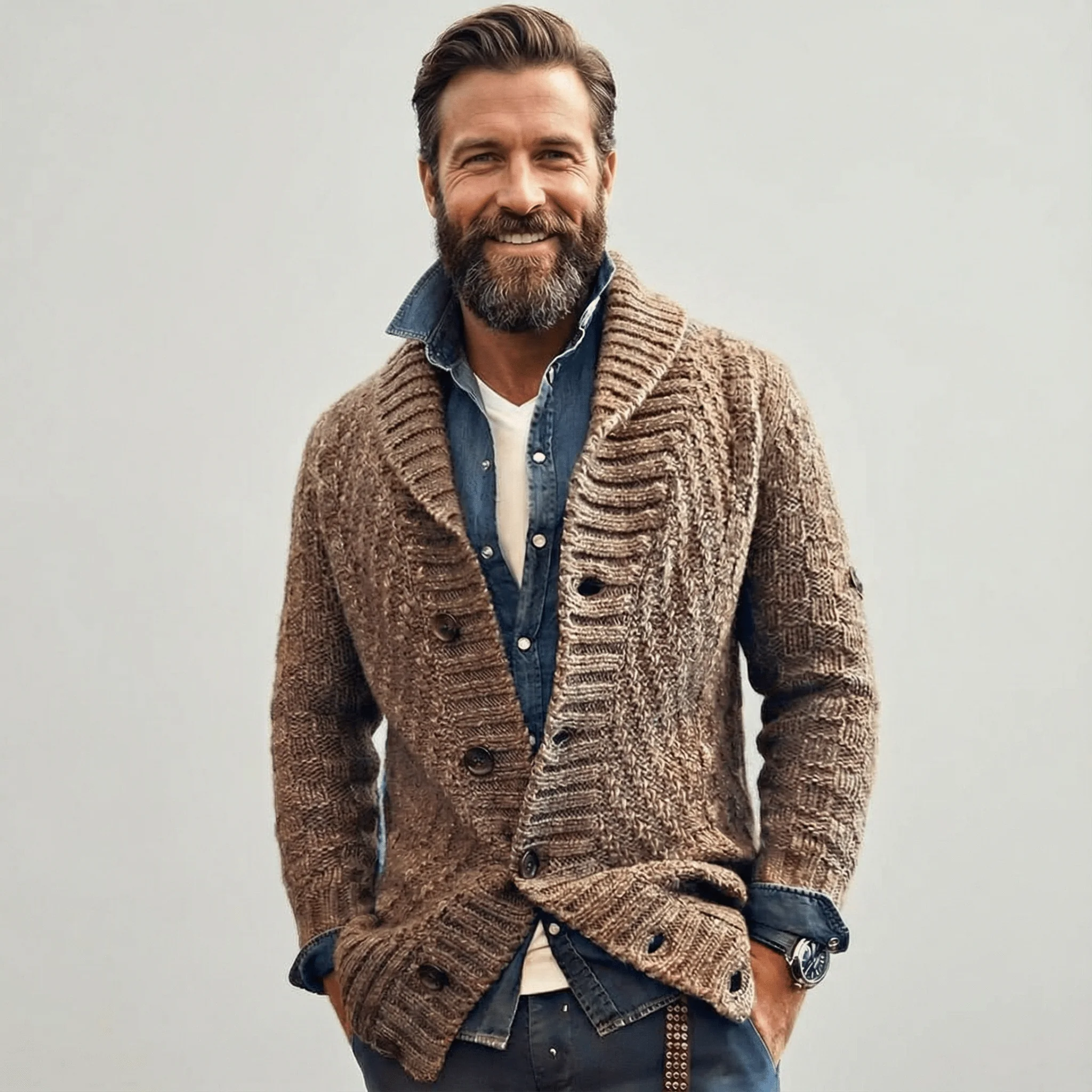 Sebastian | Vintage-Inspired Lapel Knit Cardigan - Image 4