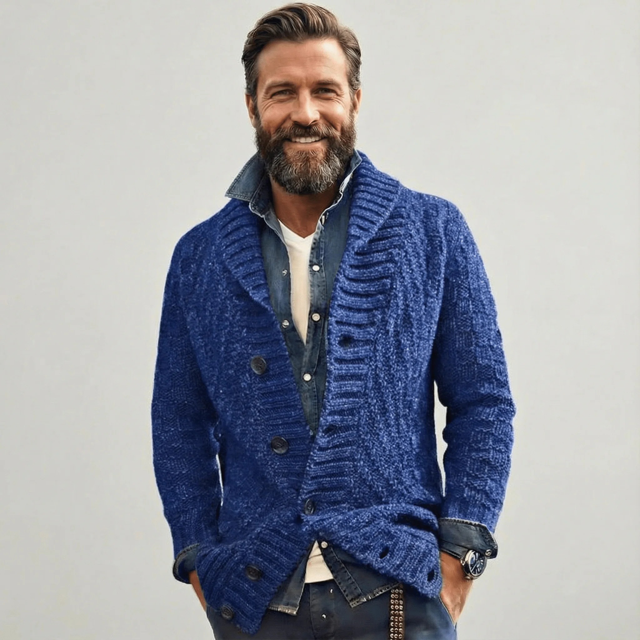 Sebastian | Vintage-Inspired Lapel Knit Cardigan - Image 7